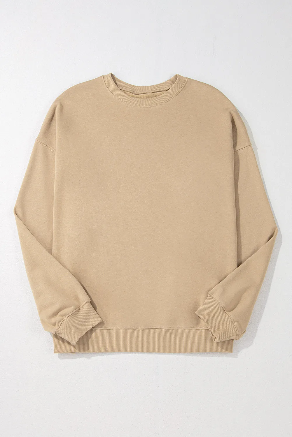 Beige Solid Crew Neck Drop Shoulder Plus Size Sweatshirt sold by Beagle Boutique product image thumbnail 3
