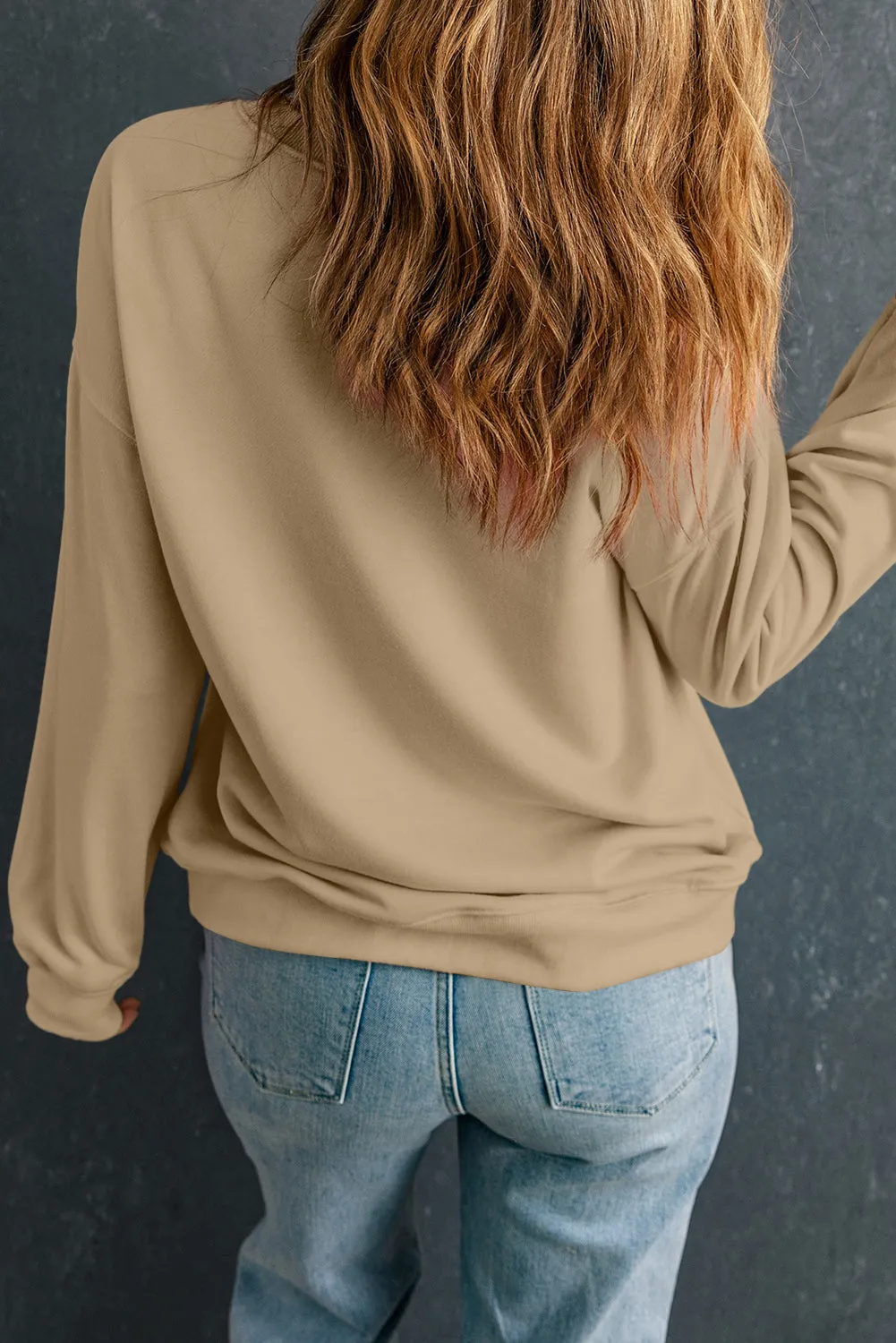 Beige Solid Crew Neck Drop Shoulder Plus Size Sweatshirt sold by Beagle Boutique product image thumbnail 2
