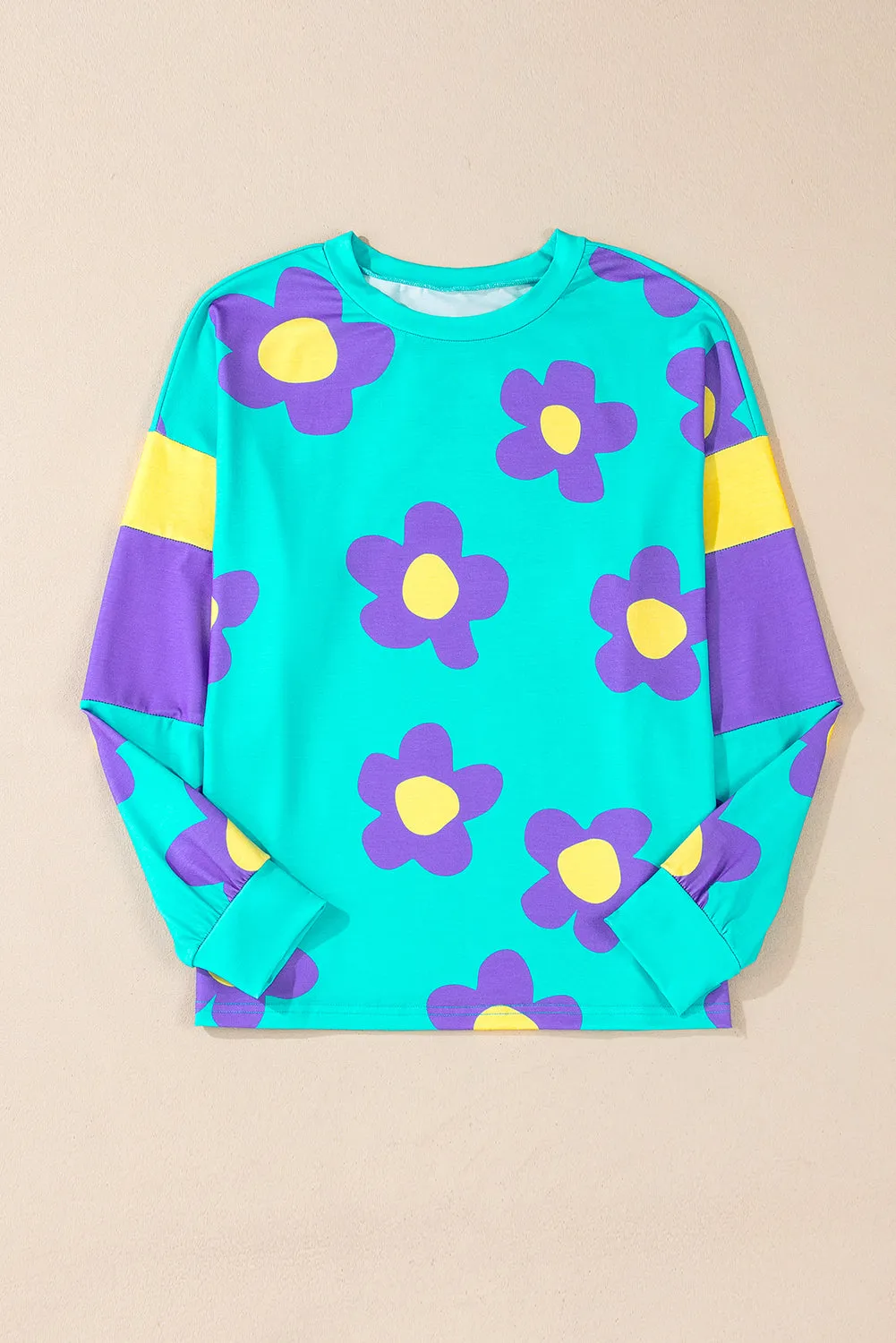 Sky Blue Floral Colour Block Long Sleeve Loose Top sold by Beagle Boutique product image thumbnail 4