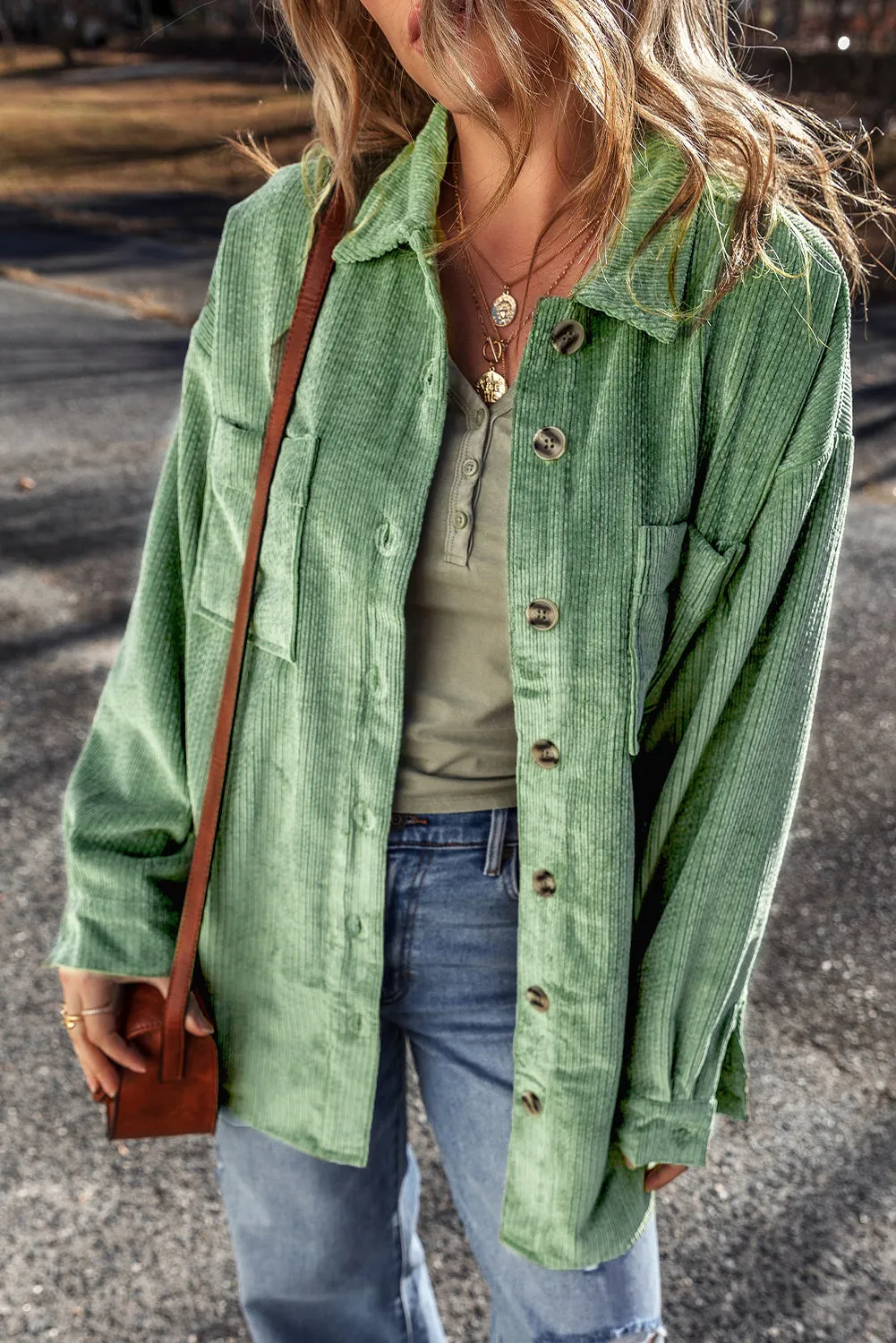 Patched Pocket Button Up Soft Corduroy Shacket sold by Beagle Boutique product image thumbnail 4
