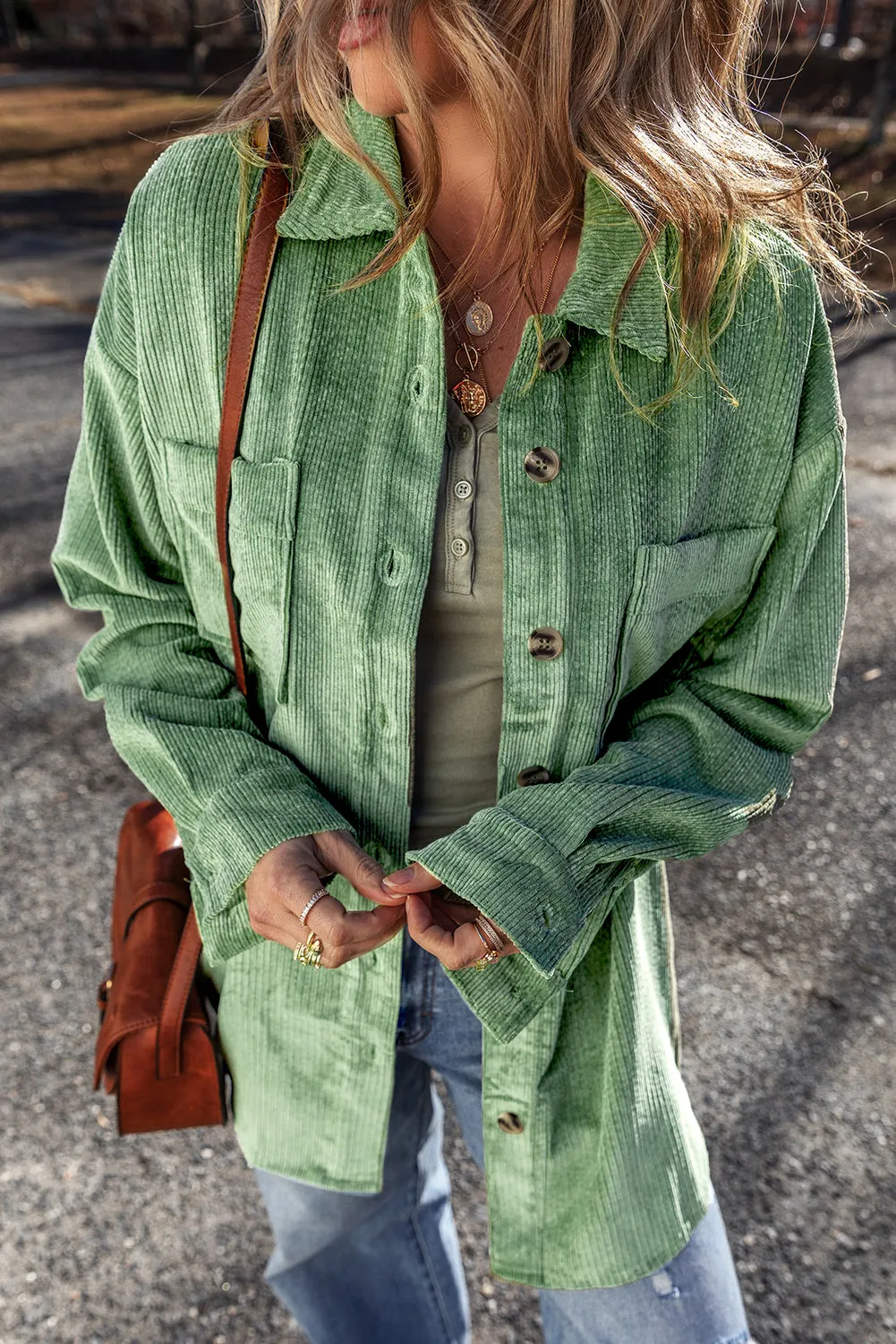 Patched Pocket Button Up Soft Corduroy Shacket sold by Beagle Boutique product image thumbnail 3