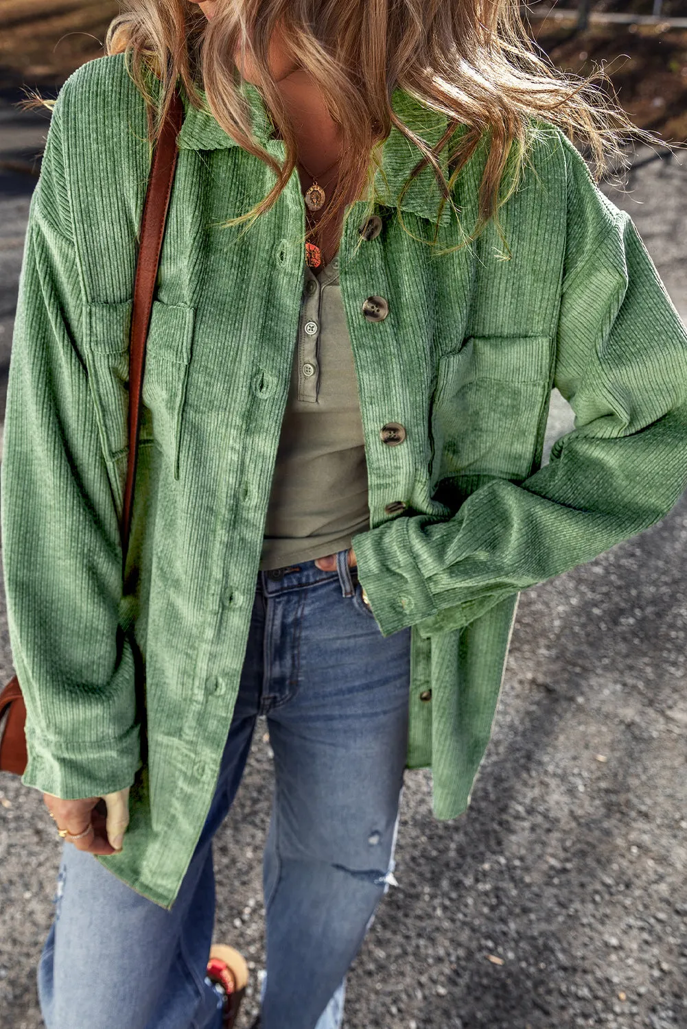 Patched Pocket Button Up Soft Corduroy Shacket sold by Beagle Boutique product image thumbnail 5