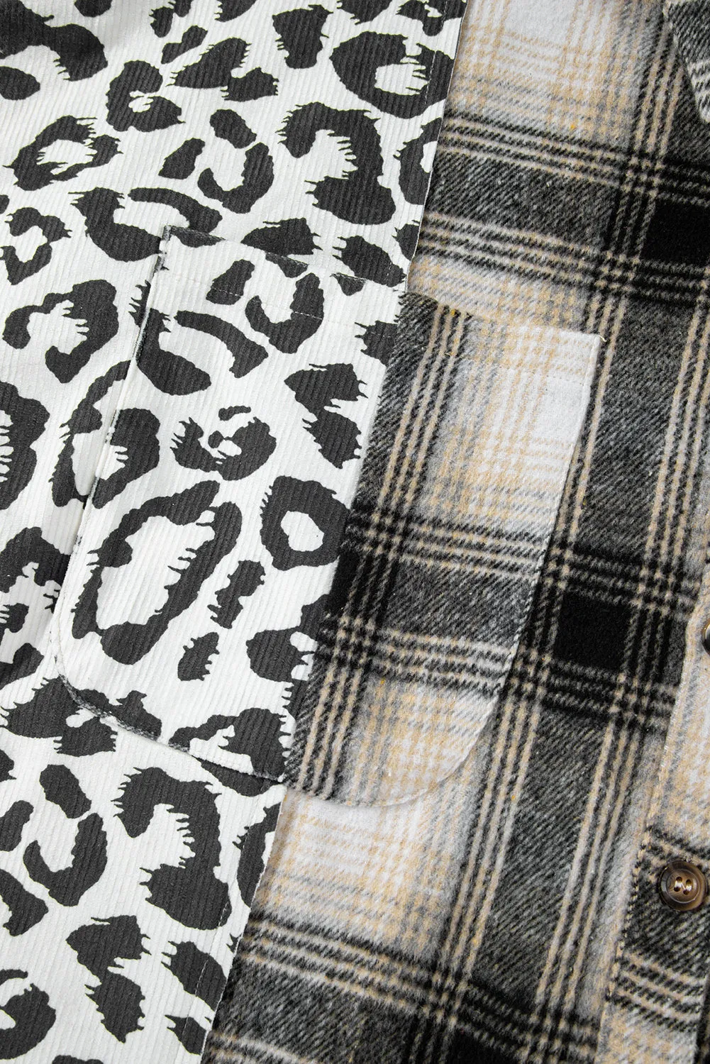 Black Plus Size Plaid Leopard Printed Patchwork Button Up Shacket sold by Beagle Boutique product image thumbnail 4