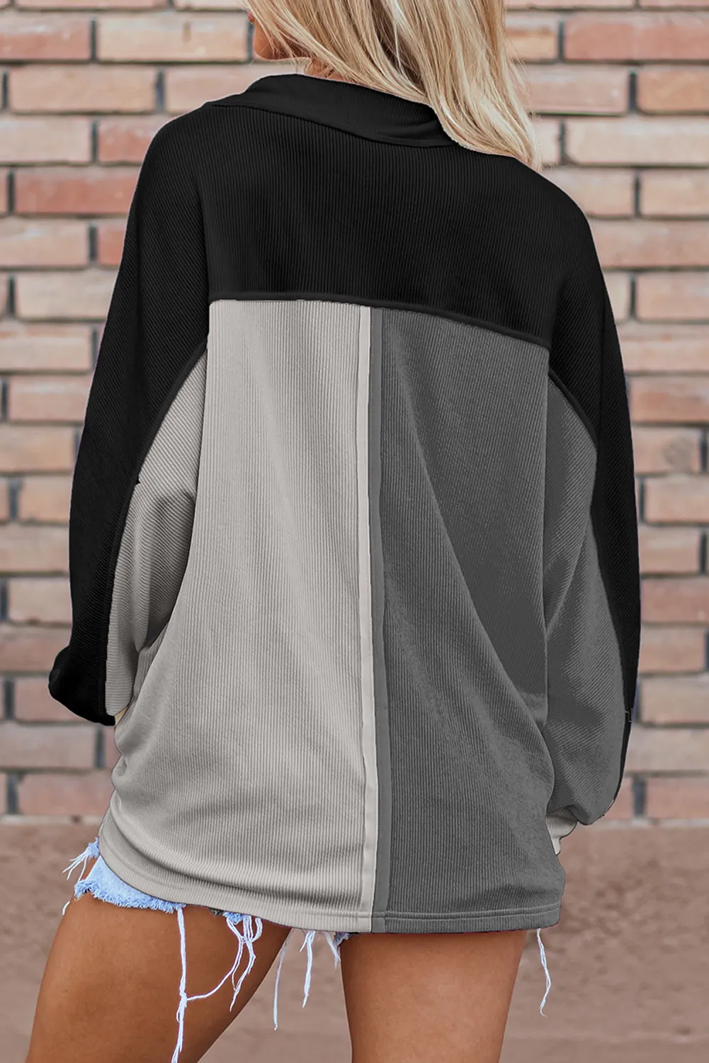 Grey Colourblock Ribbed Collared Oversized Sweatshirt sold by Beagle Boutique product image thumbnail 2
