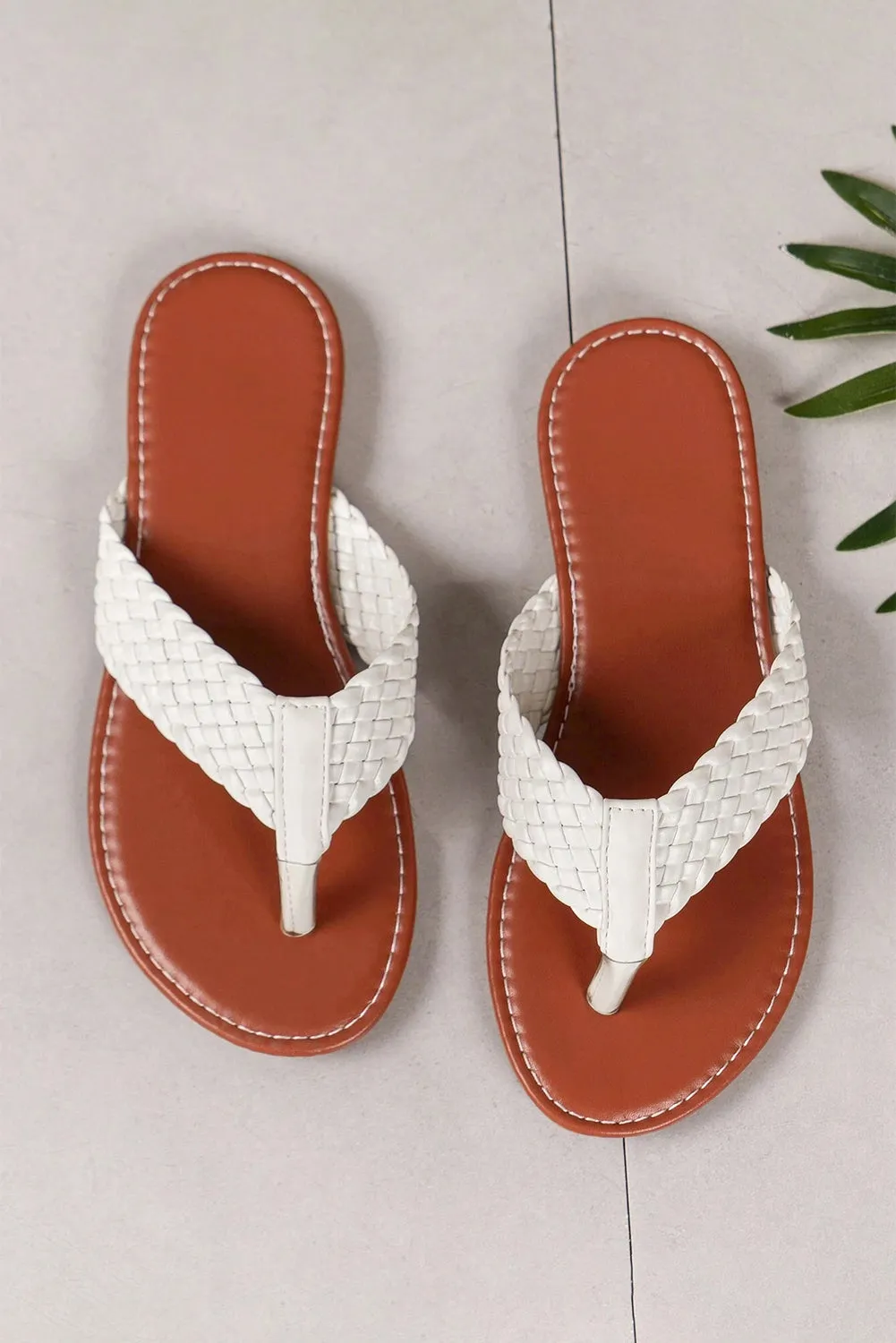 White Braided Strap PU Leather Flip Flop sold by Beagle Boutique product image thumbnail 4