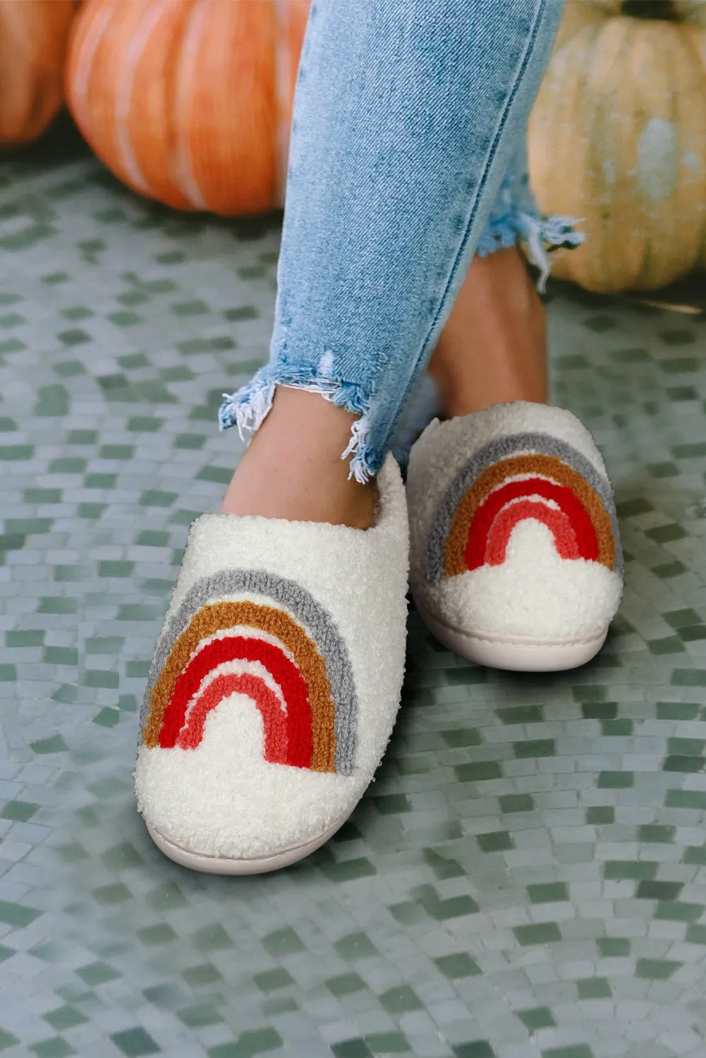 Bright White Rainbow Plush Winter Home Slippers sold by Beagle Boutique product image thumbnail 3