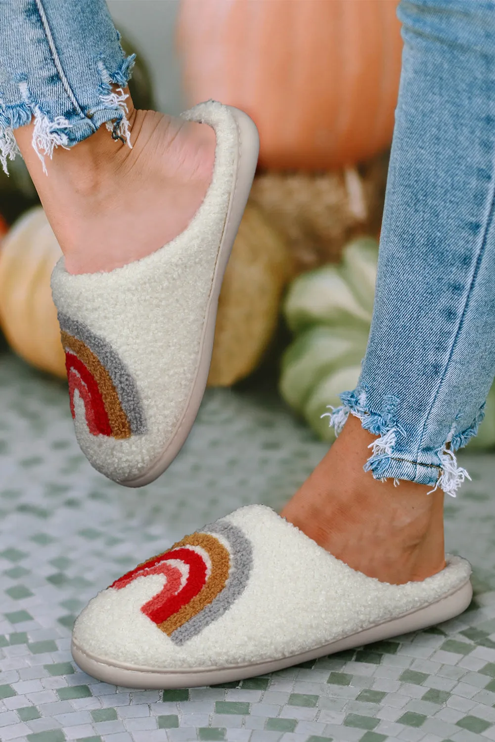 Bright White Rainbow Plush Winter Home Slippers sold by Beagle Boutique product image thumbnail 4