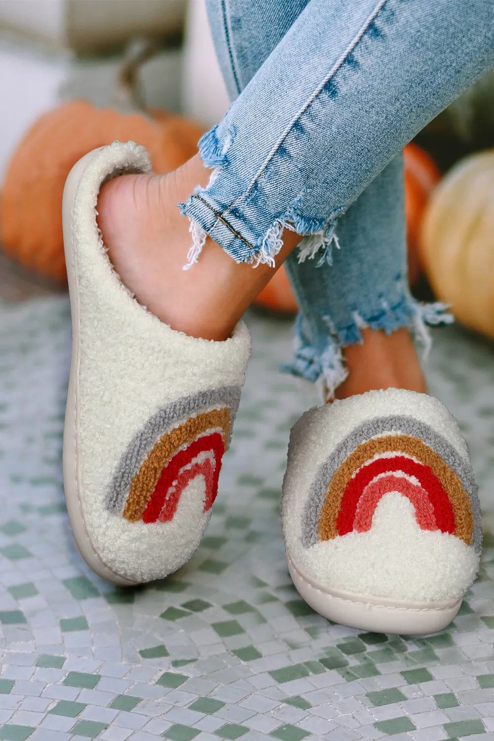 Bright White Rainbow Plush Winter Home Slippers sold by Beagle Boutique product image thumbnail 2