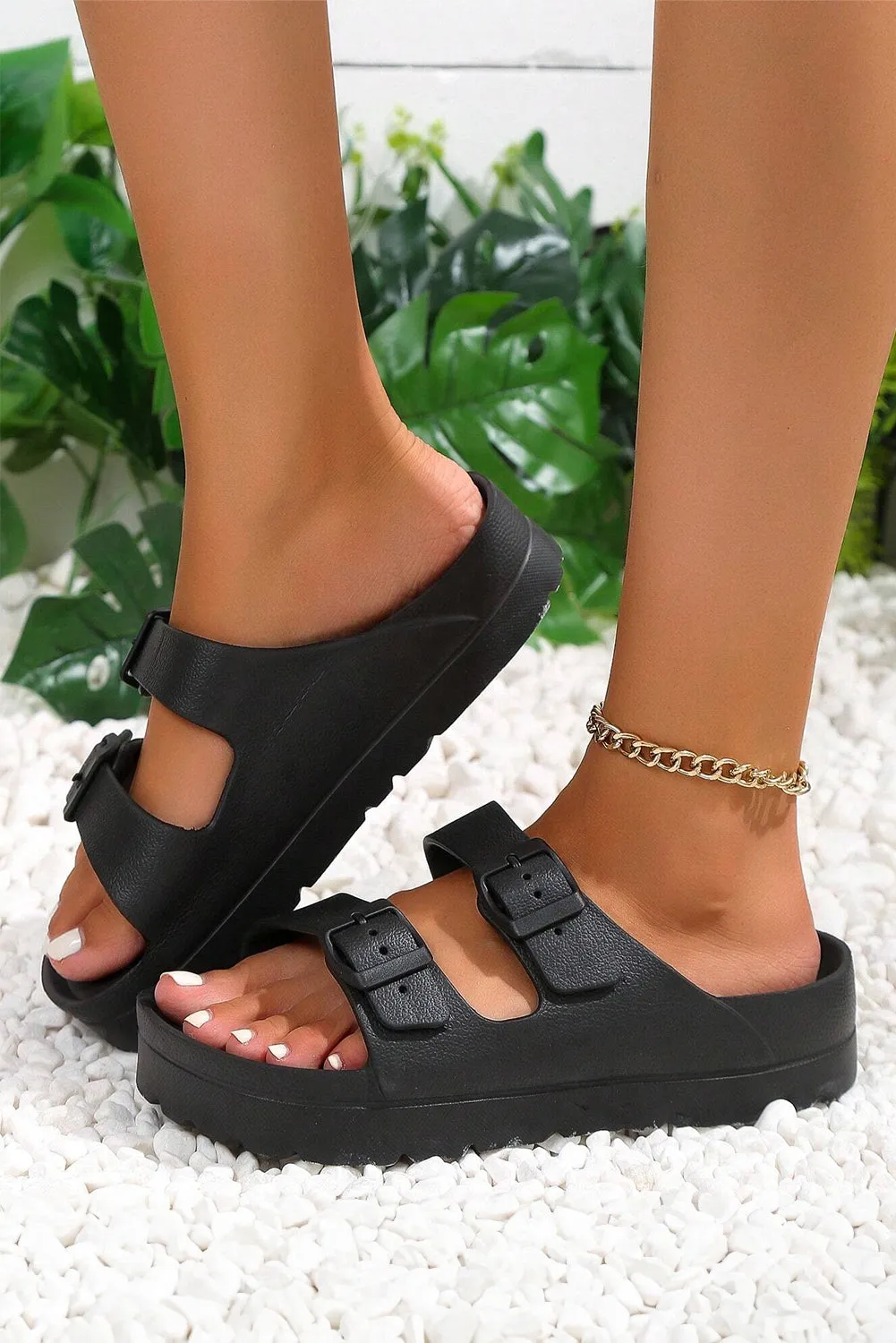 Black Double-buckle EVA Sandals sold by Beagle Boutique product image thumbnail 3