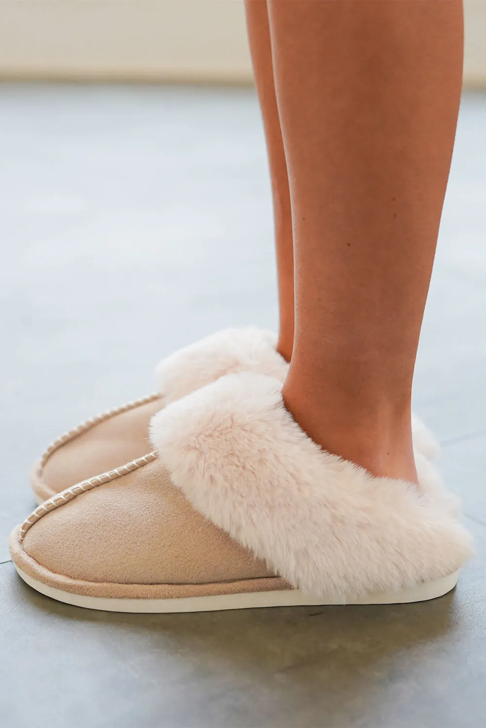 Khaki Cut and Sew Faux Suede Plush Lined Slippers sold by Beagle Boutique product image thumbnail 2