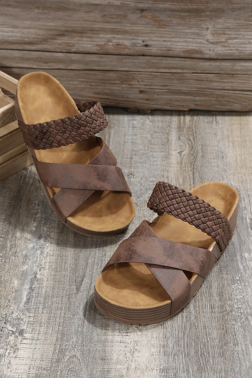Brown Braided Detail Criss Cross Platform Sandals sold by Beagle Boutique product image thumbnail 5