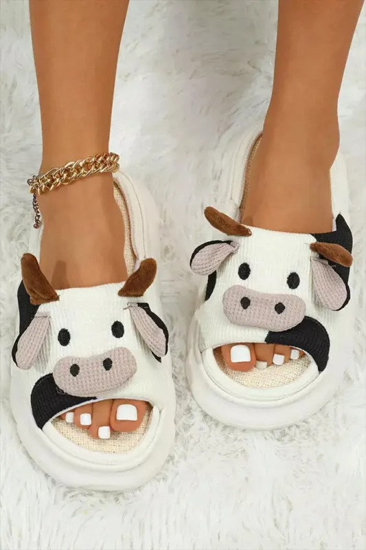 White Cute Cow Pattern Open Toe Slippers sold by Beagle Boutique