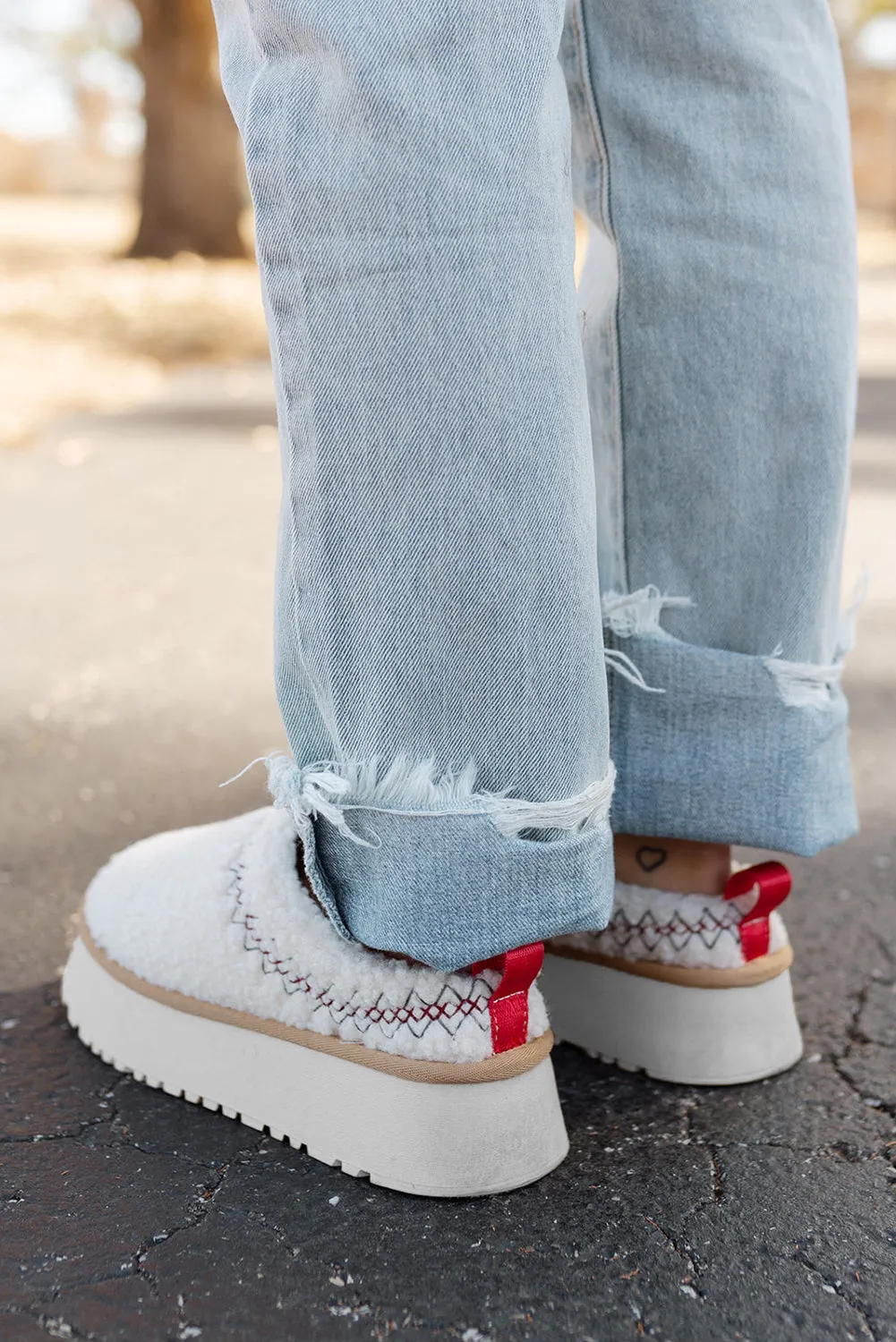 White Embroidered Sherpa Plush Thick Sole Winter Slippers sold by Beagle Boutique product image thumbnail 3