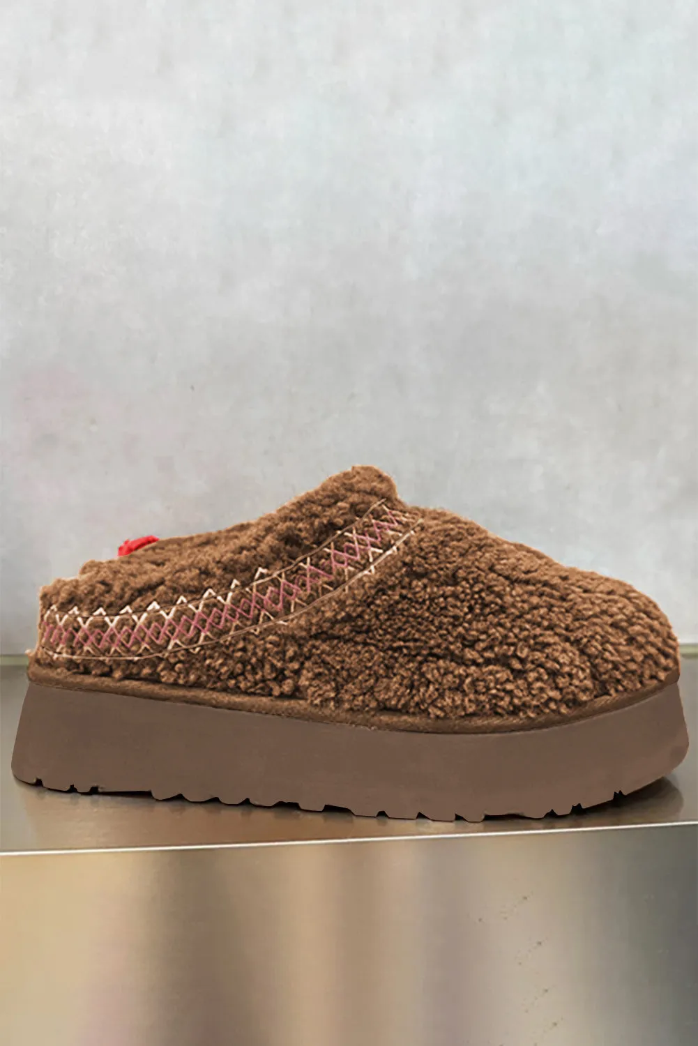 Chestnut Embroidered Sherpa Plush Thick Slippers sold by Beagle Boutique product image thumbnail 4