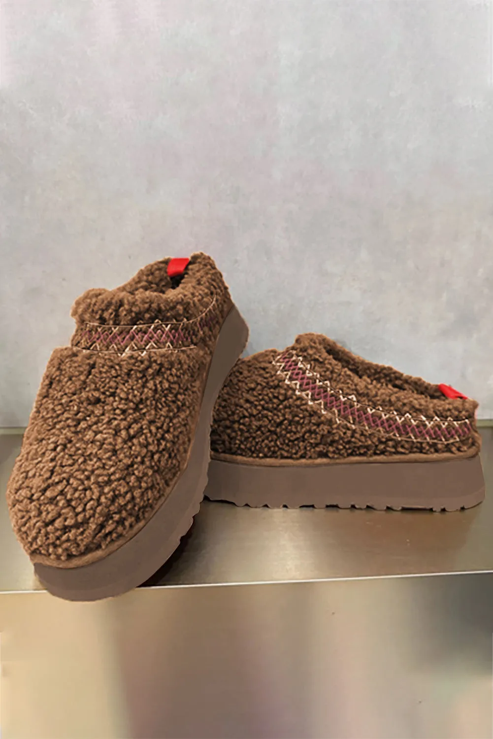 Chestnut Embroidered Sherpa Plush Thick Slippers sold by Beagle Boutique product image thumbnail 3