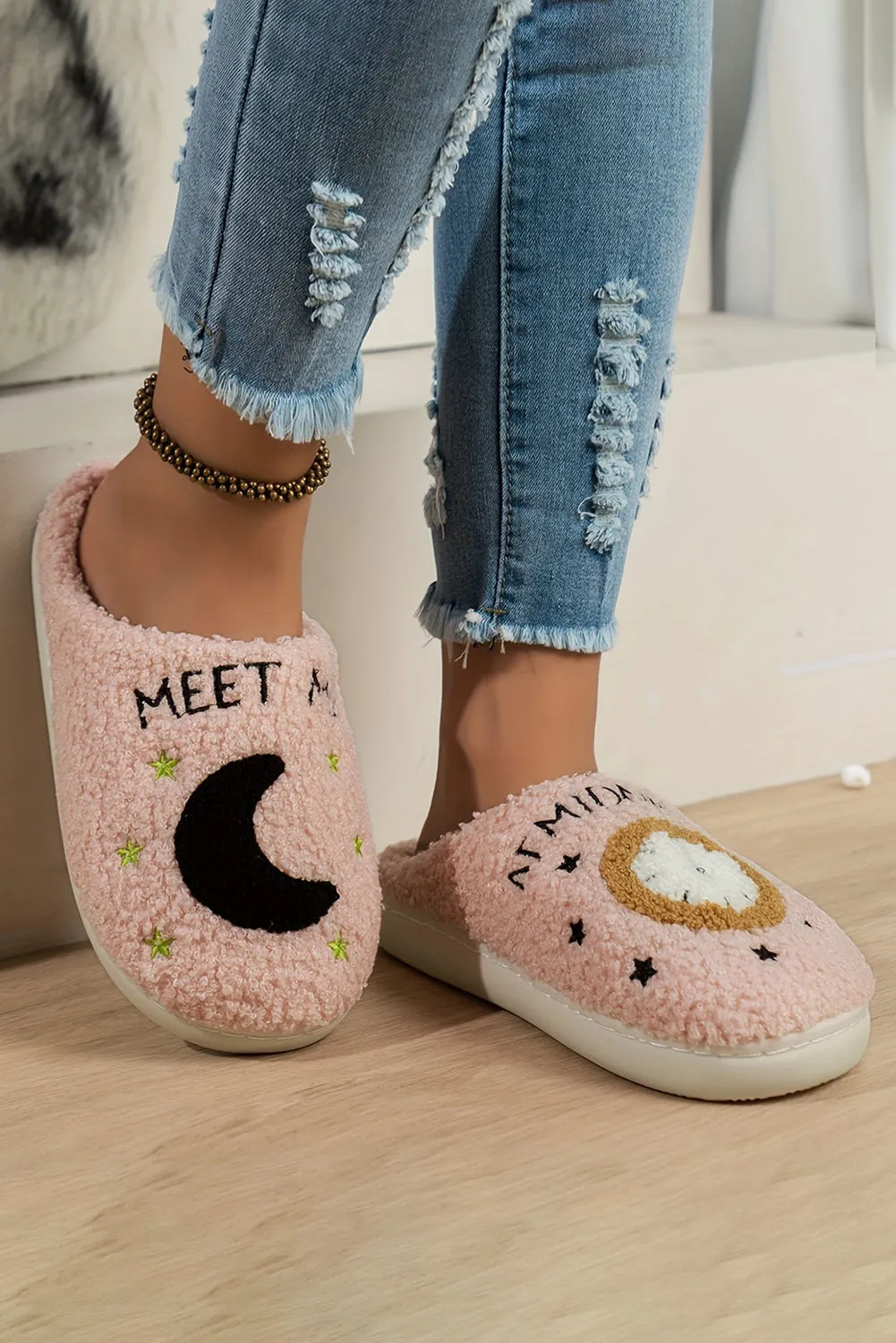 Moon & Clock Pattern Fuzzy Home Slippers sold by Beagle Boutique product image thumbnail 2