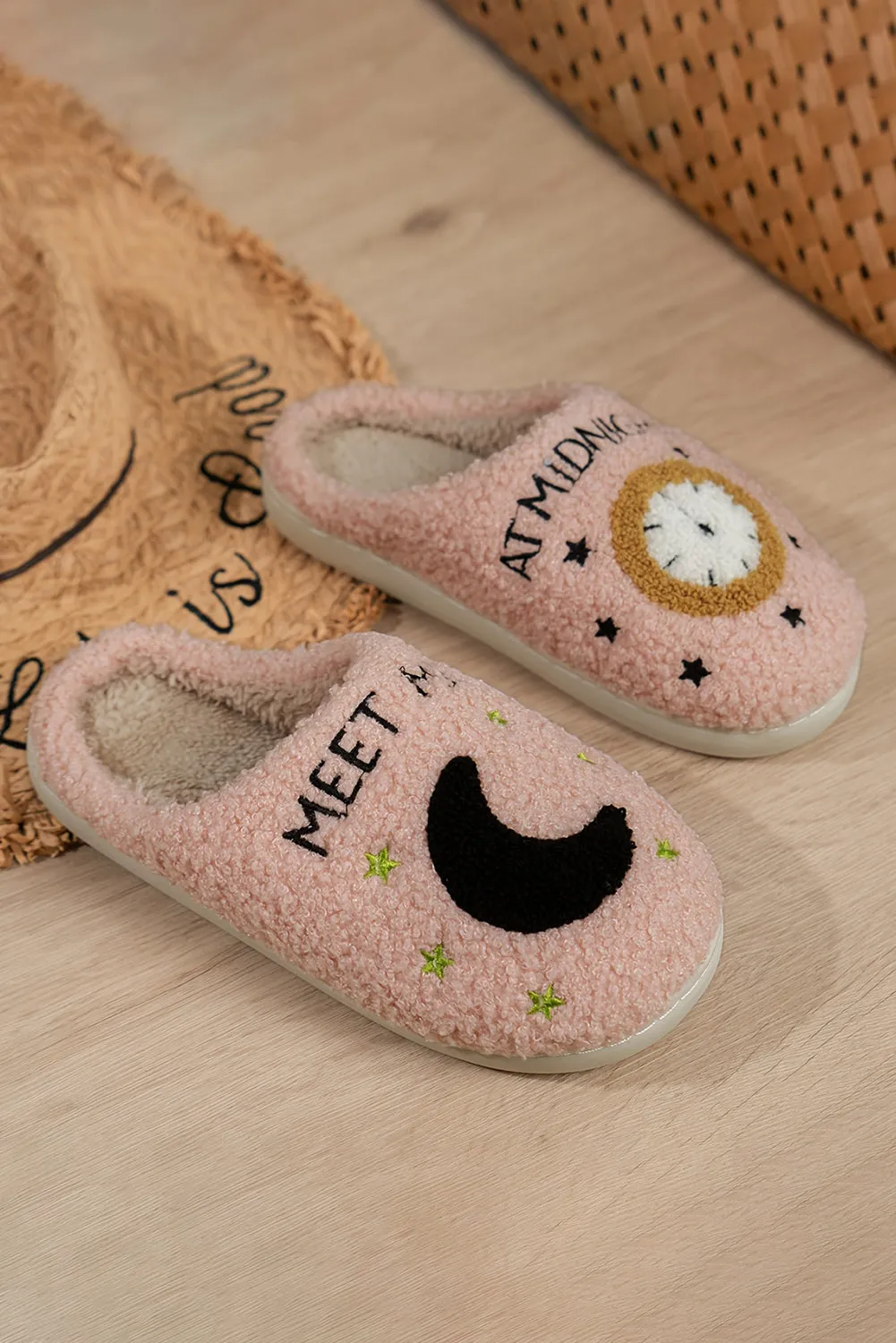 Moon & Clock Pattern Fuzzy Home Slippers sold by Beagle Boutique product image thumbnail 3