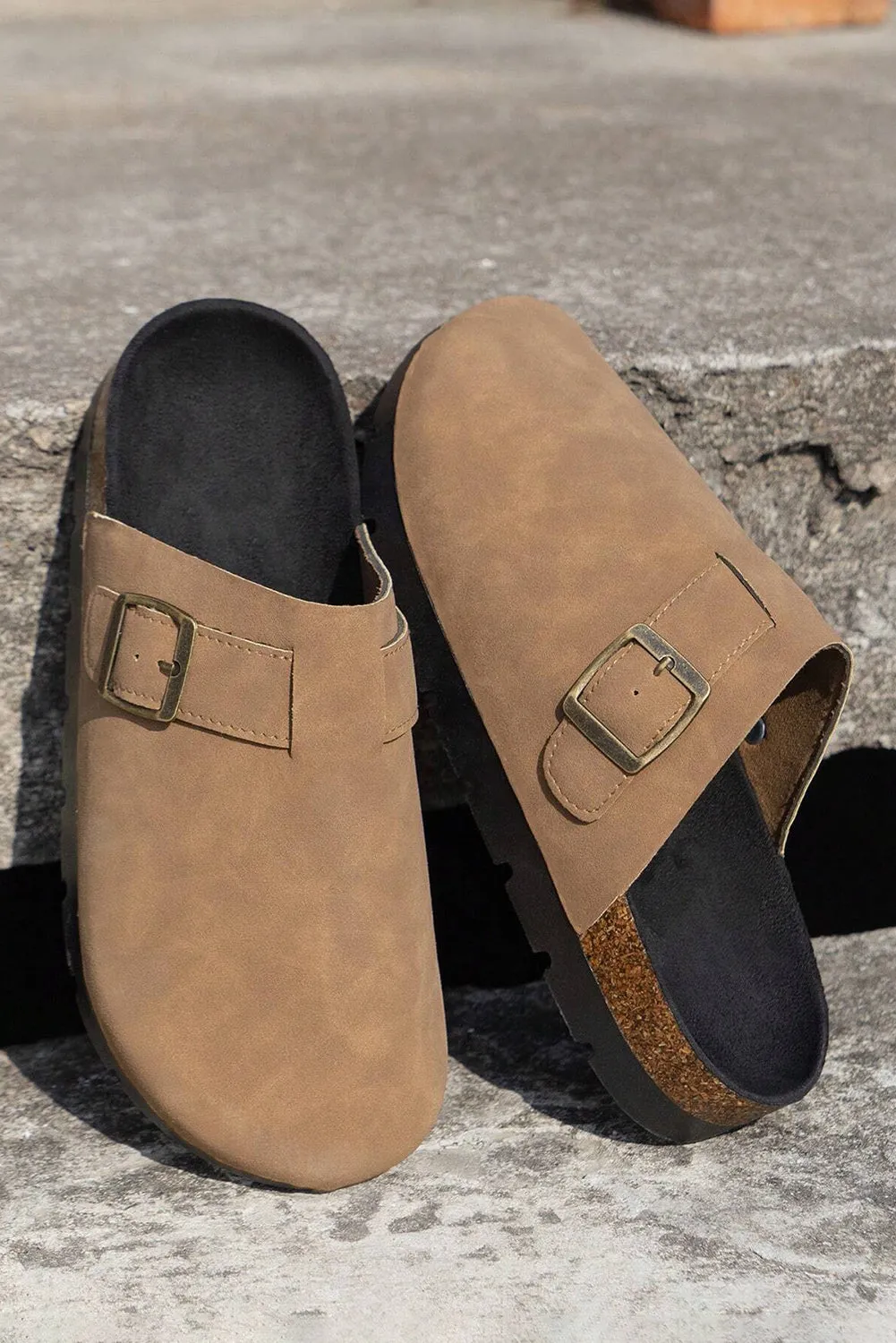 Light French Beige Suede Buckle Detail Sandals Clogs sold by Beagle Boutique product image thumbnail 4