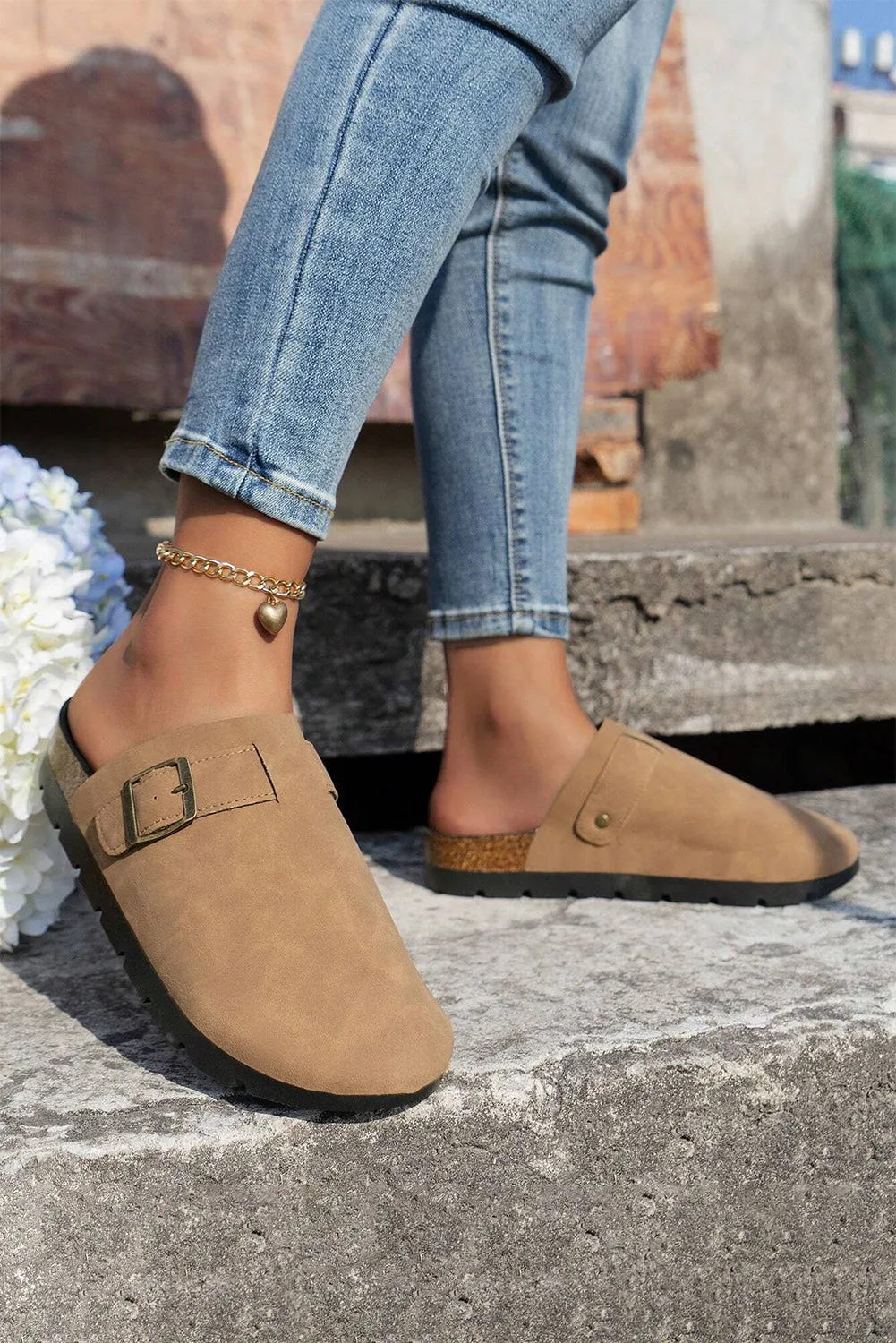 Light French Beige Suede Buckle Detail Sandals Clogs sold by Beagle Boutique product image thumbnail 3