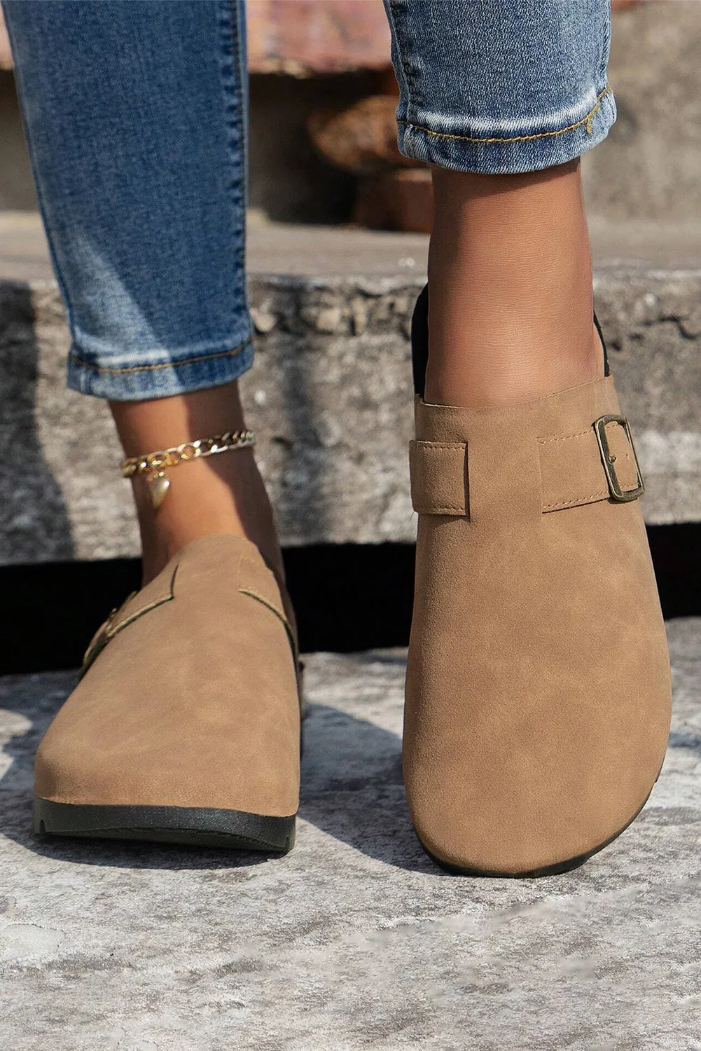 Light French Beige Suede Buckle Detail Sandals Clogs sold by Beagle Boutique product image thumbnail 2