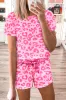 Pink Leopard Print Tee and Satin Tie Shorts Lounge Set sold by Beagle Boutique