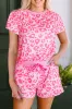 Pink Leopard Print Tee and Satin Tie Shorts Lounge Set sold by Beagle Boutique