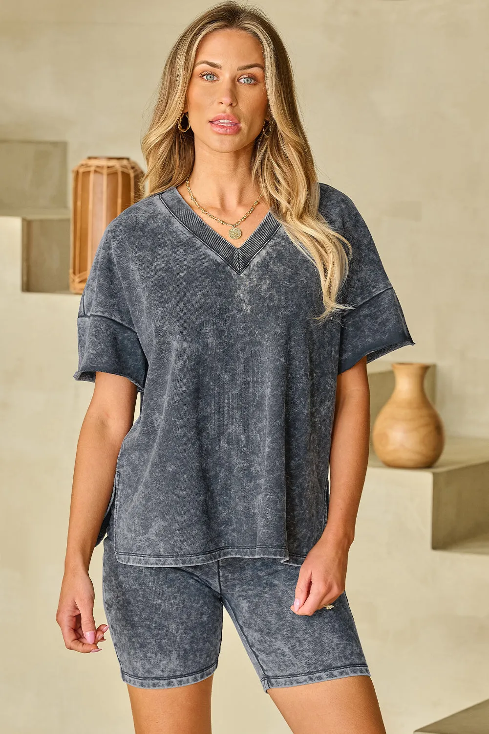 Black Mineral Washed Oversized T Shirt and Shorts Set sold by Beagle Boutique