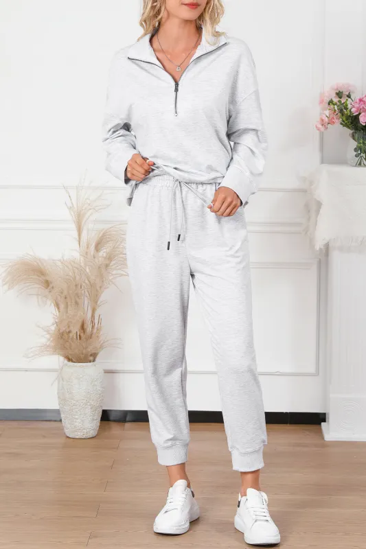 Iceland Blue Solid Half Zipped Drawstring High Waist Lounge Set sold by Beagle Boutique