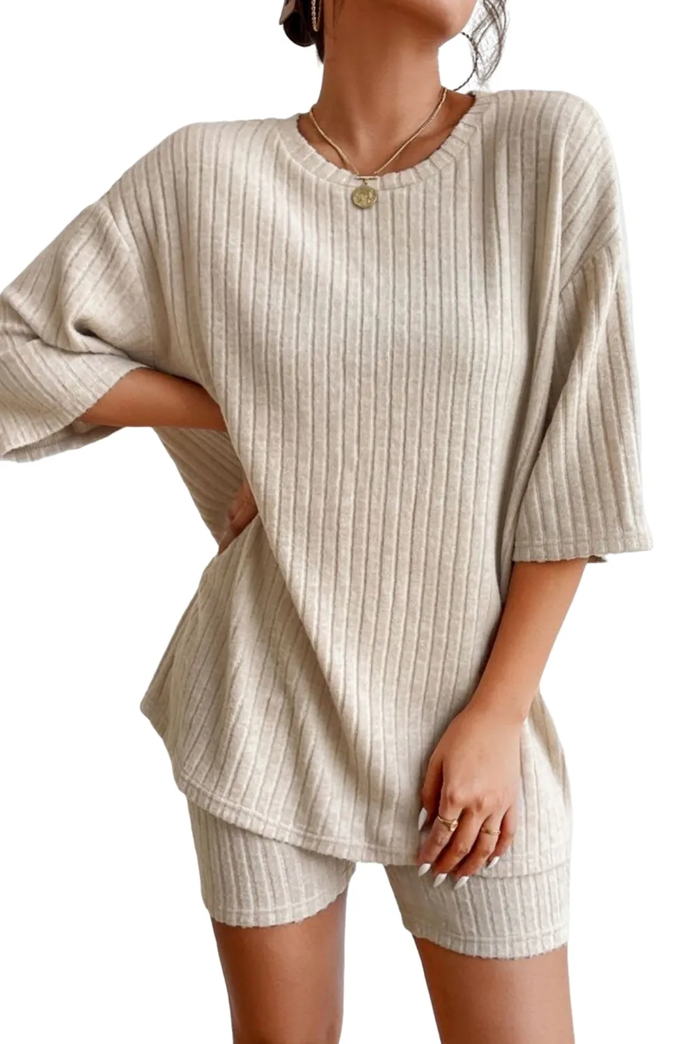 Pink Plain Ribbed Loose Fit Two Piece Lounge Set sold by Beagle Boutique product image thumbnail 5
