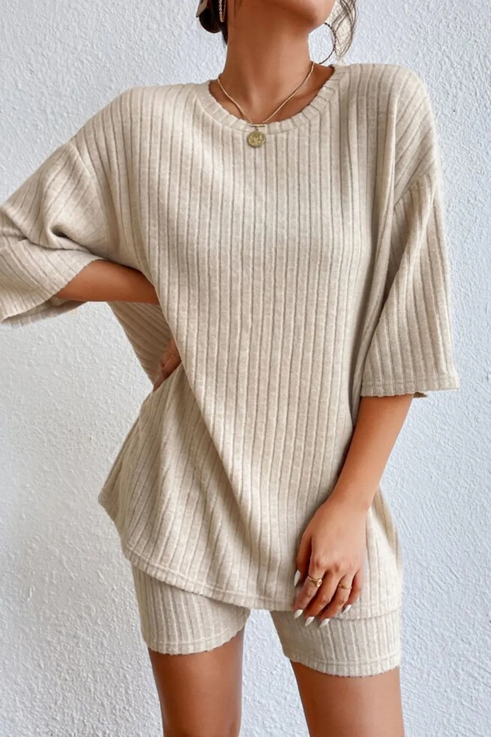 Pink Plain Ribbed Loose Fit Two Piece Lounge Set sold by Beagle Boutique