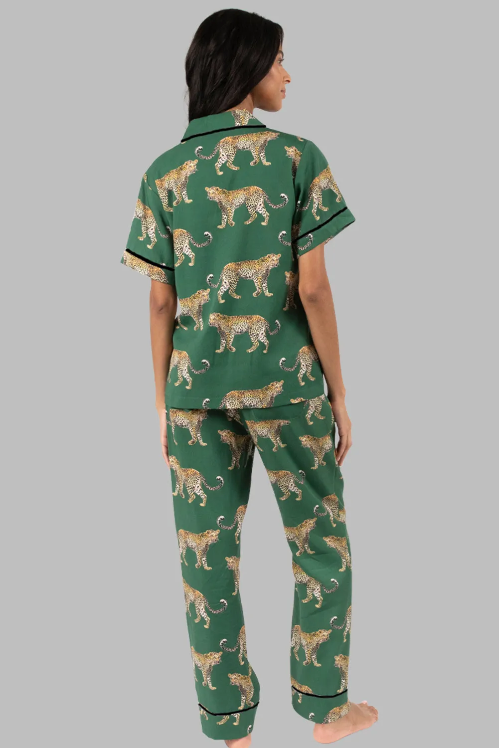Green Cheetah Print Short Sleeve Shirt and Pants Pajama Set sold by Beagle Boutique product image thumbnail 2