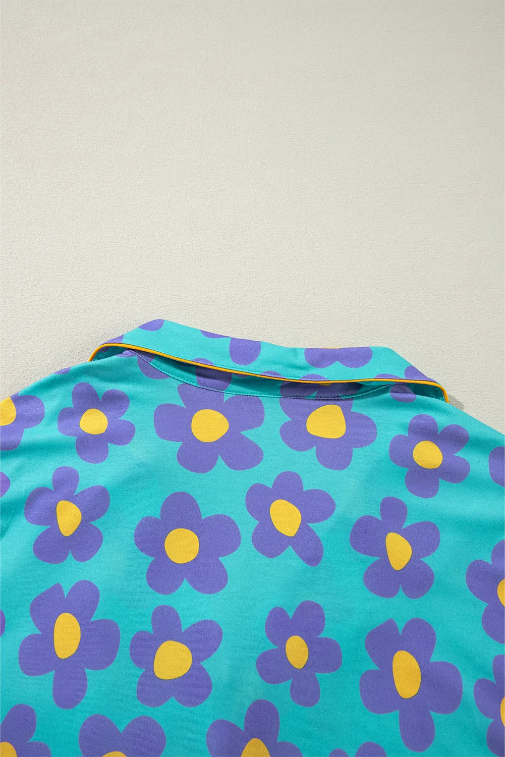 Green Flower Print Long Sleeve Shirt Shorts Pyjamass Set sold by Beagle Boutique product image thumbnail 5