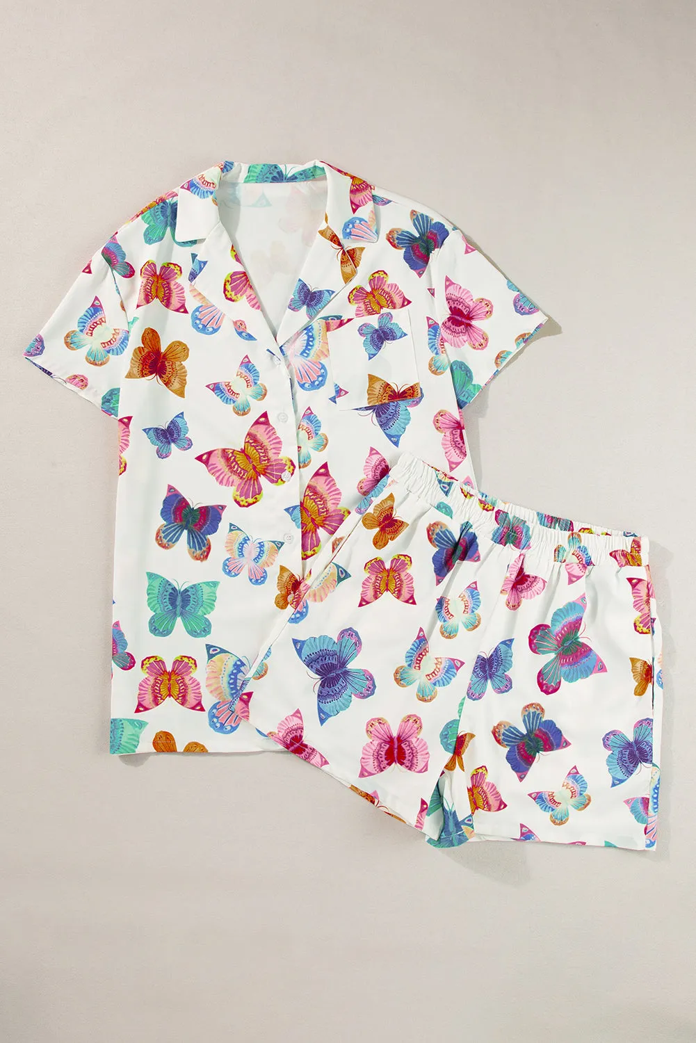 Multicolour Butterfly Pattern Short Sleeve Shirt Pajamas Set sold by Beagle Boutique product image thumbnail 5