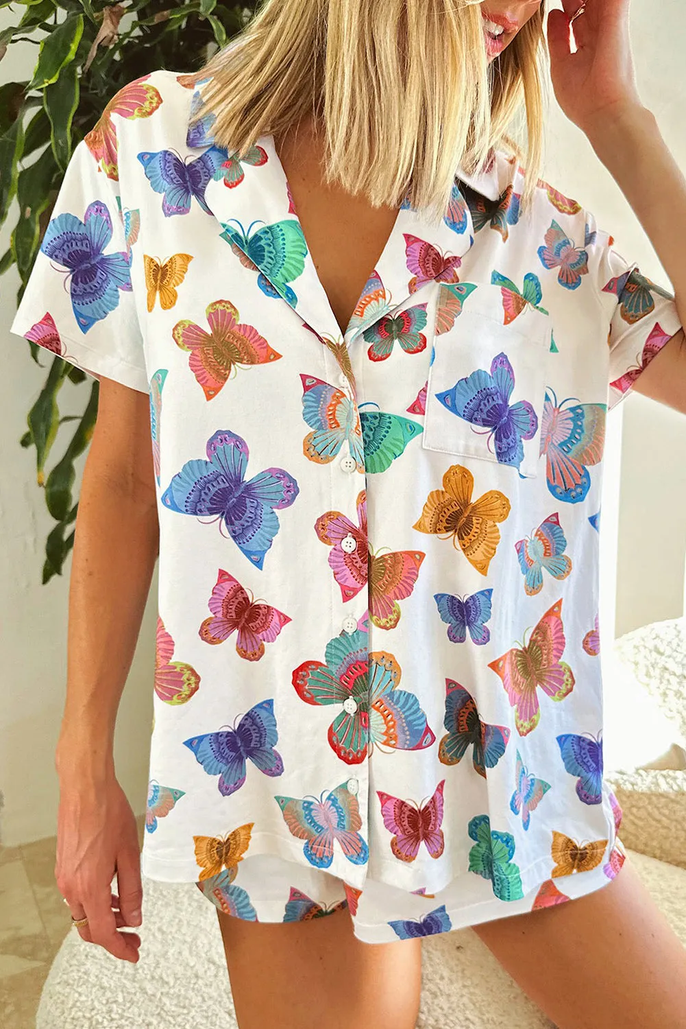 Multicolour Butterfly Pattern Short Sleeve Shirt Pajamas Set sold by Beagle Boutique product image thumbnail 3