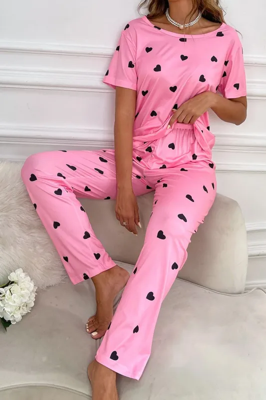 Pink Valentines Heart Print Tee and Pants Lounge Set sold by Beagle Boutique