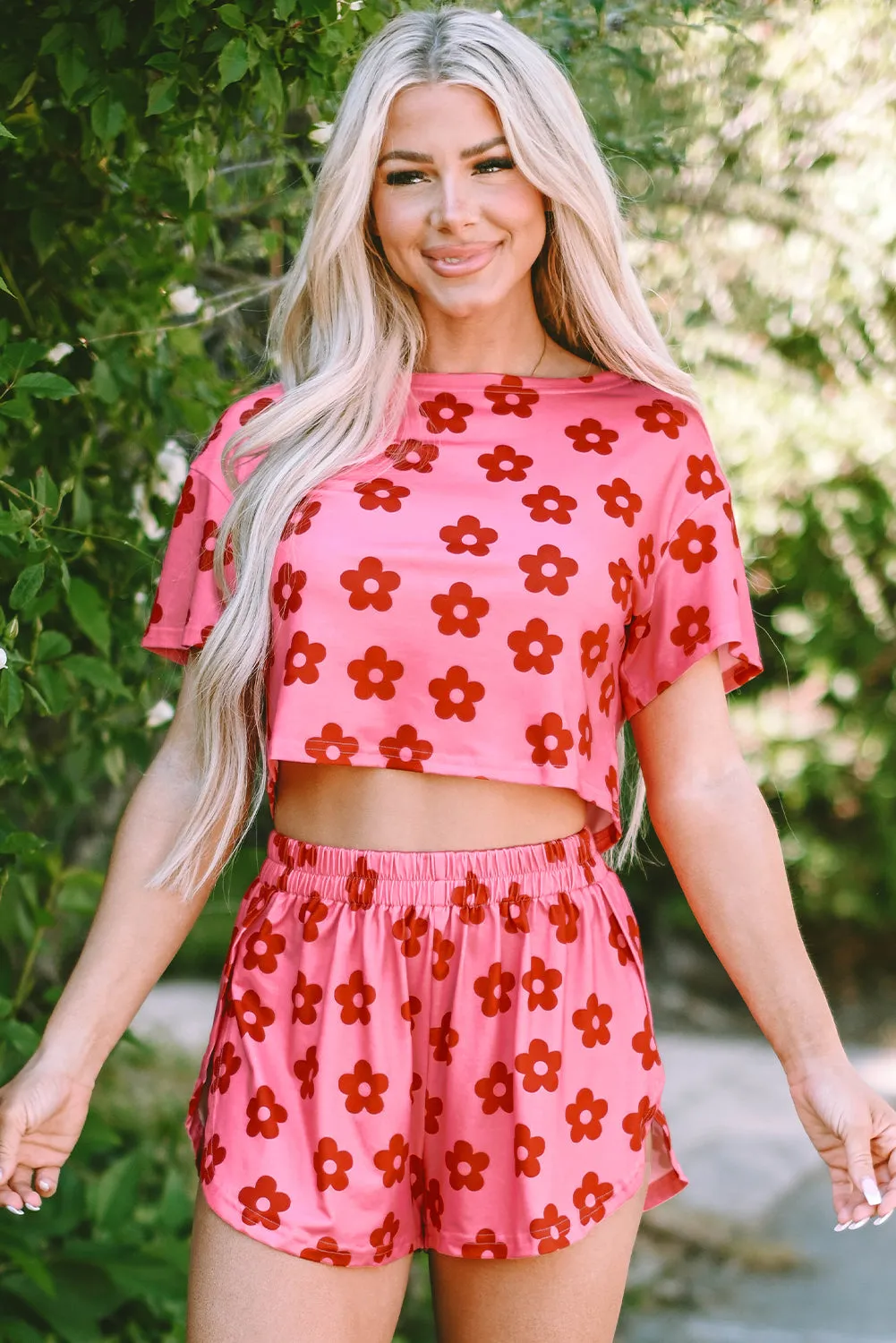 Rose Floral Print Crop Tee and Shorts Lounge Set sold by Beagle Boutique product image thumbnail 5