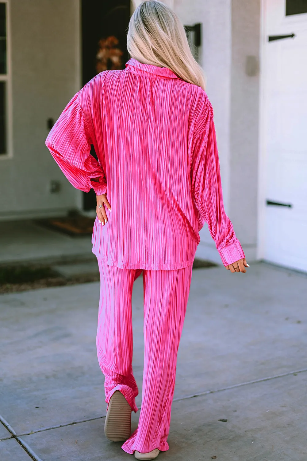 Rose Pleated Long Sleeve Shirt and Wide-Leg Trousers Set sold by Beagle Boutique product image thumbnail 2