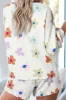 White Floral Long Sleeve Henley Top and Drawstring Loungewear sold by Beagle Boutique