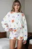 White Floral Long Sleeve Henley Top and Drawstring Loungewear sold by Beagle Boutique