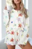 White Floral Long Sleeve Henley Top and Drawstring Loungewear sold by Beagle Boutique