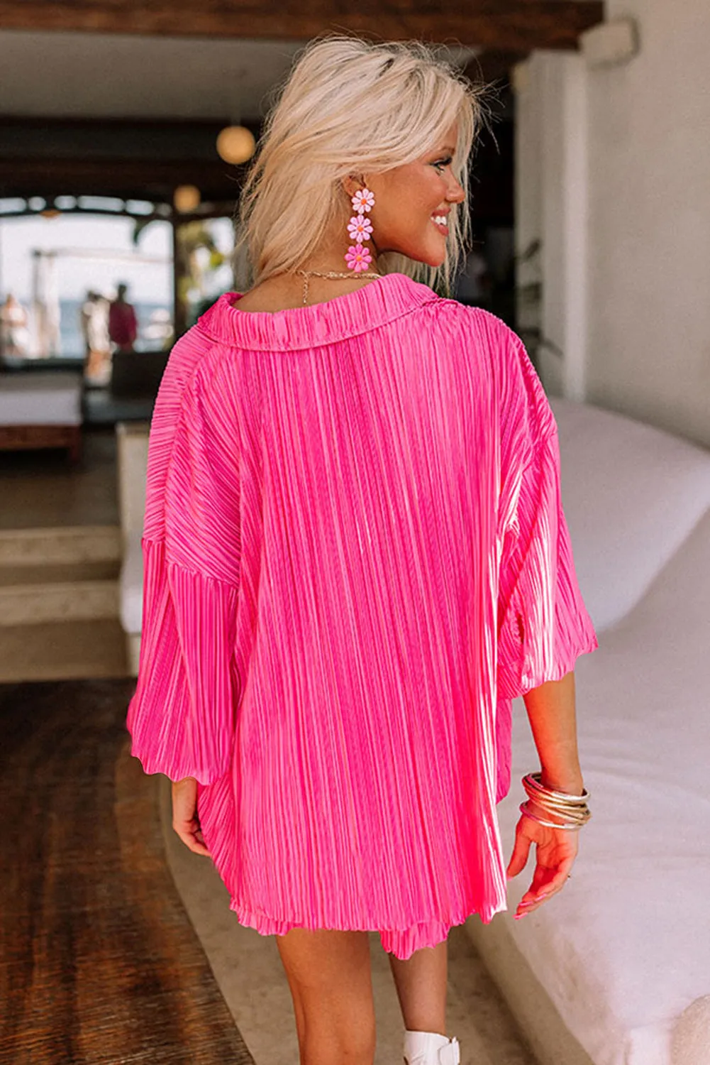 3/4 Sleeves Pleated Shirt and Shorts Co-ord Set sold by Beagle Boutique product image thumbnail 2