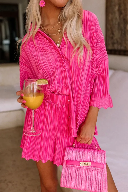 3/4 Sleeves Pleated Shirt and Shorts Co-ord Set sold by Beagle Boutique