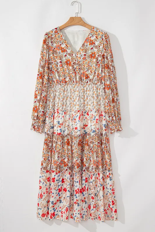 Khaki Plus Size Floral Tiered Ruffle Maxi Dress sold by Beagle Boutique