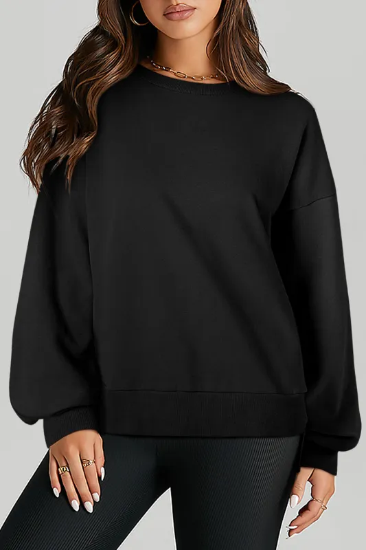 Black Solid O Neck High Low Hem Pullover Sweatshirt sold by Beagle Boutique