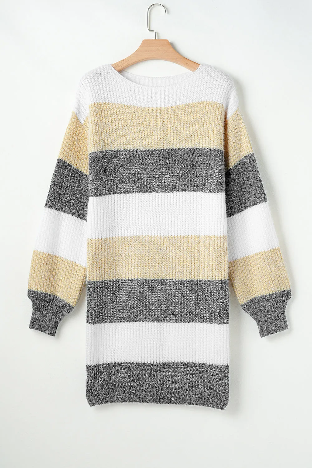 Grey Stripe Colourblock Bubble Sleeve Drop Shoulder Sweater Dress sold by Beagle Boutique product image thumbnail 4