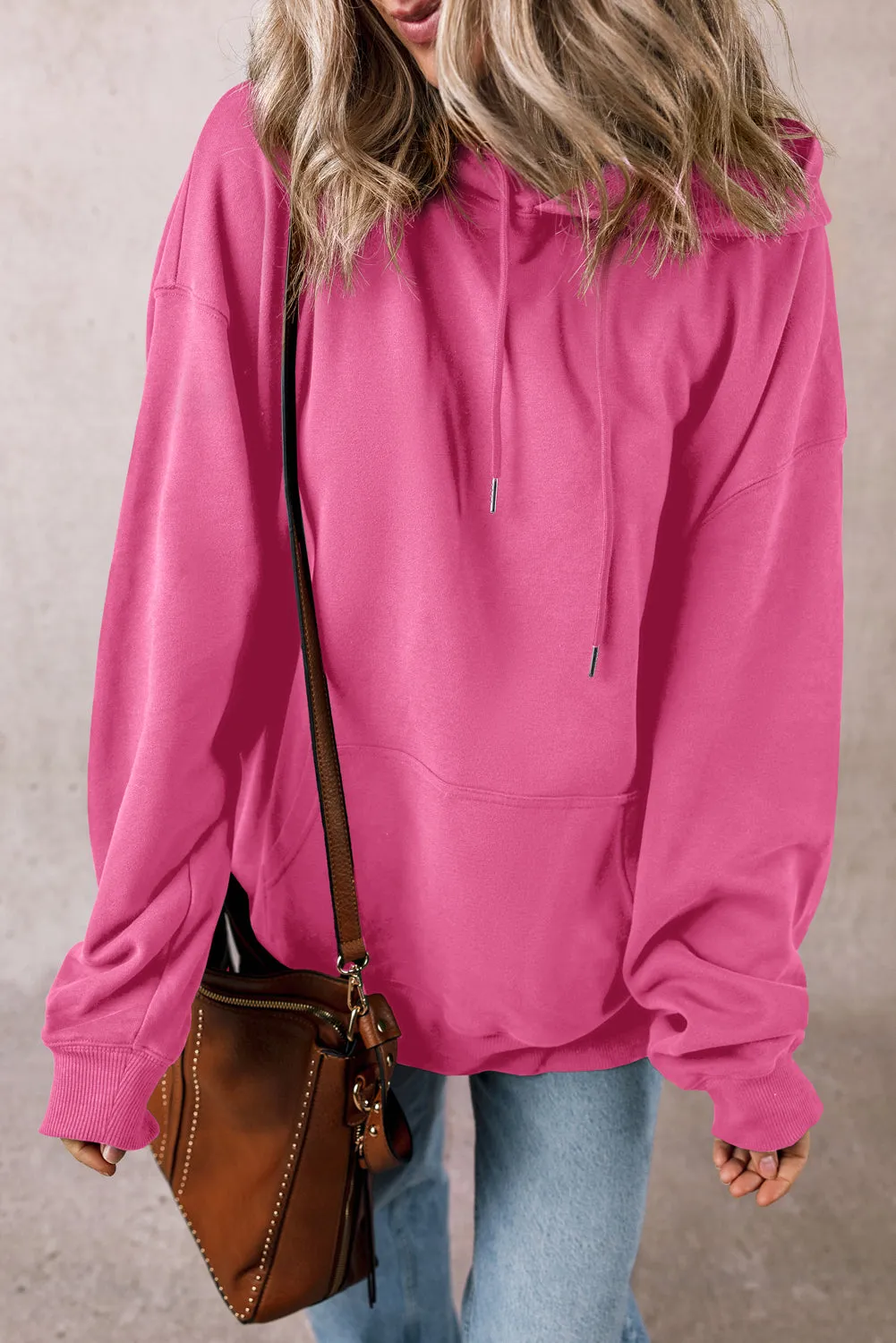 Bonbon Solid Kangaroo Pocket Drawstring Loose Fit Hoodie sold by Beagle Boutique product image thumbnail 5