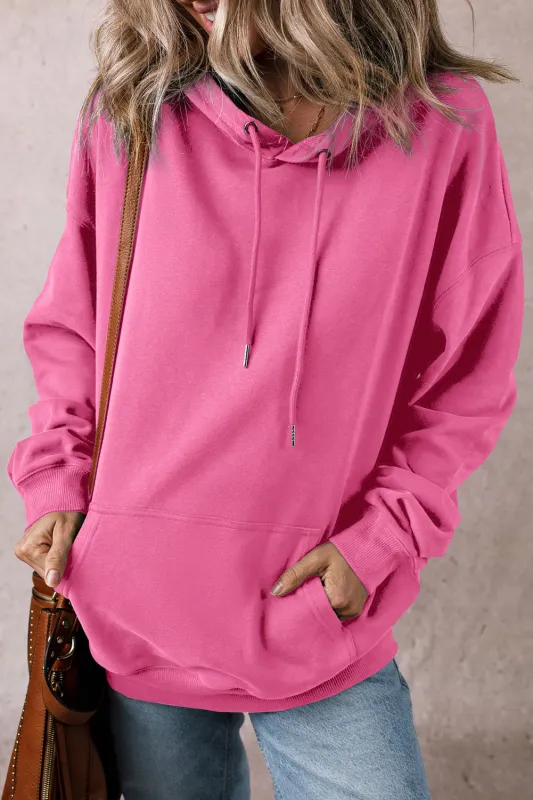 Bonbon Solid Kangaroo Pocket Drawstring Loose Fit Hoodie sold by Beagle Boutique