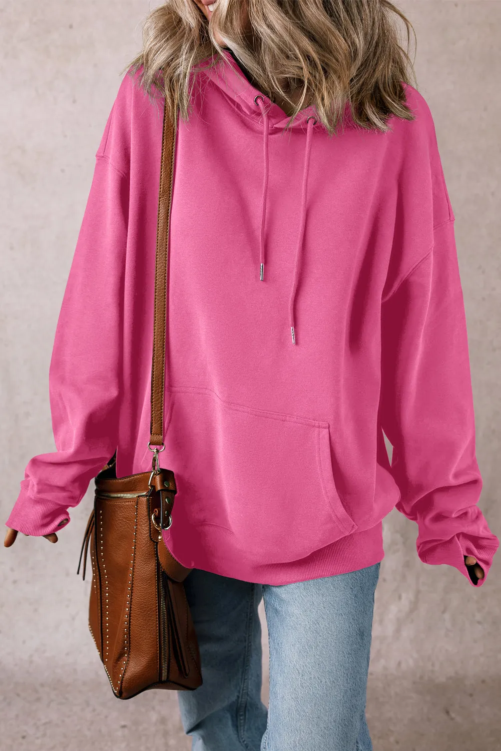 Bonbon Solid Kangaroo Pocket Drawstring Loose Fit Hoodie sold by Beagle Boutique product image thumbnail 3