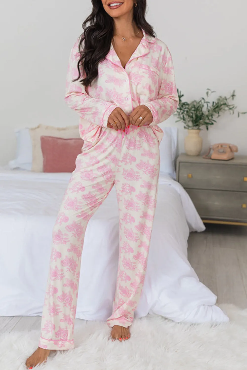 Pink Floral Long Sleeve and Pants Pajamas Set sold by Beagle Boutique