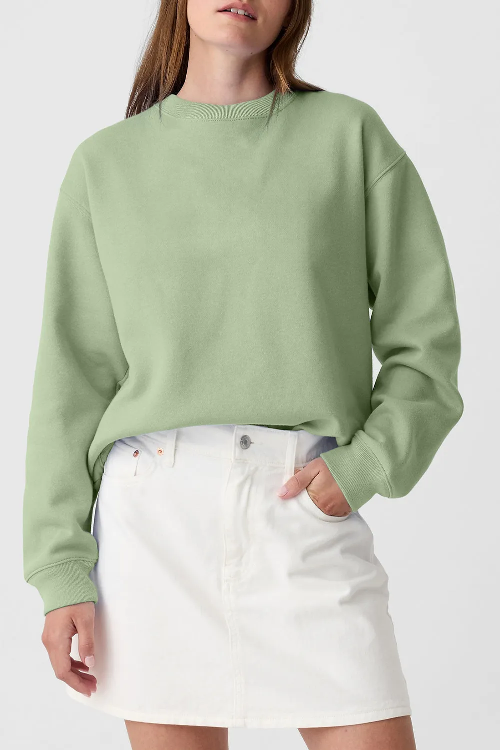 Smoke Green Plain Drop Shoulder Crewneck Pullover Sweatshirt sold by Beagle Boutique product image thumbnail 3